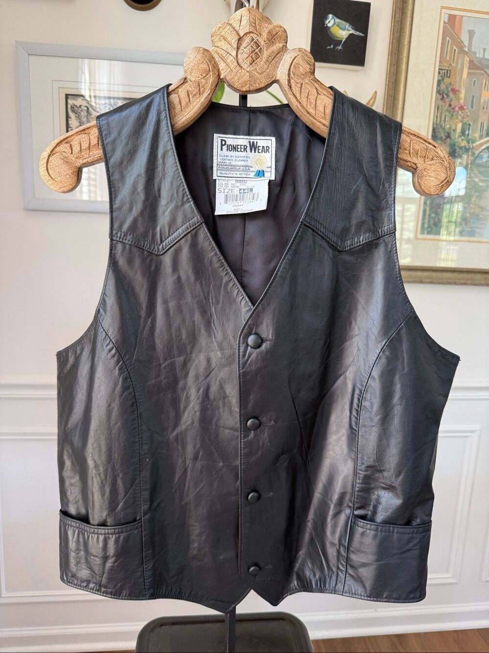 Pioneer Wear Black Leather Vest Western Style 44L L XL